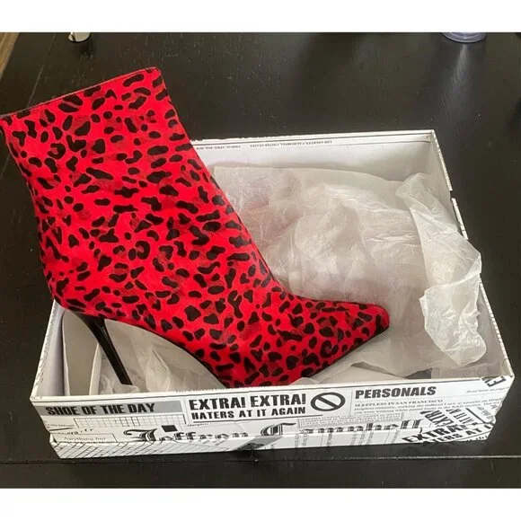 Jeffrey Campbell Temptation Stiletto Bootie's, Red Cheetah  11 Sexy Boots - Picture 7 of 16